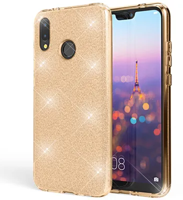 Produktbild von Huawei P20 Lite Hülle Handyhülle von NALIA, Glitzer Silikon-Case Back-Cover Gold