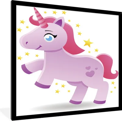 Produktbild von MuchoWow® Gerahmtes Poster Eine Illustration eines rosa Einhorns mit Sternen - Mädchen - Kinder - Kinder 60x80 cm - Poster mit Schwarzem Bilderrahmen Wandposter Rahmen Foto Bilder - Premium - Wanddeko Wohnzimmer