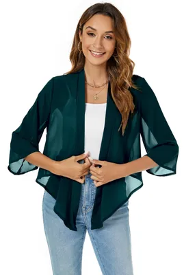Produktbild von Schulterteil aus Chiffon mit 3/4-Ärmeln in Grün