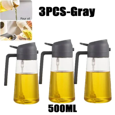 Produktbild von 500ml Ölsprühflasche, 2in1 Multifunktional, Ölsprüher Dose Sprühflasche Ölglas Ölsprüher Speiseöl Spray zum Kochen, Grillen, Backen, Heißluft.Farbe:3 Stück - Grau