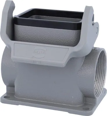 Produktbild von HARTING Han 6B Sockelgehäuse hoch, 2xM40 seitlicher Kabelabgang, mit 1 Längsbügel Verschraubung M40 Klemmbereich 19,0mm