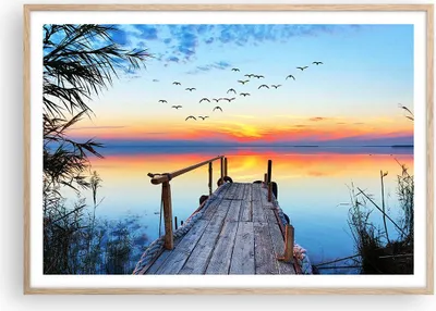 Produktbild von Gerahmtes Poster - Rahmen in heller Eiche - Brücke See - 100x70 cm - Wand Bild - Wanddeko - Wandbilder - Kunstposter - Wandposter - Bilderrahmen - Bilder - Kunstdruck - Wandbild - P2NAA100x70-3818