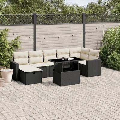 Produktbild von Möbel 8-tlg. Garten-Sofagarnitur mit Kissen Schwarz Poly Rattan - Sitzgruppe 3274826