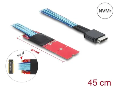 Produktbild von Delock M.2 Key M zu 1 x OCuLink SFF-8611 Konverter mit 45 cm Kabel