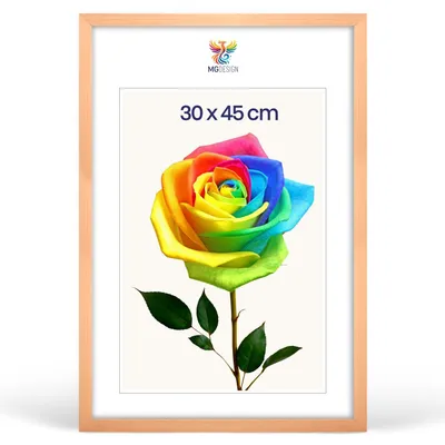 Produktbild von MG Design Bilderrahmen 30 x 45 cm - Posterrahmen mit Natur Holzrahmen (Echtholz) und bruchsicherem Acrylglas, Hoch & Quer mit stabiler Wandaufhängung