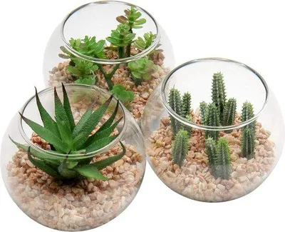 Immagine prodotto di Set di fiori artificiali, 3 pezzi, in vetro, 8 cm