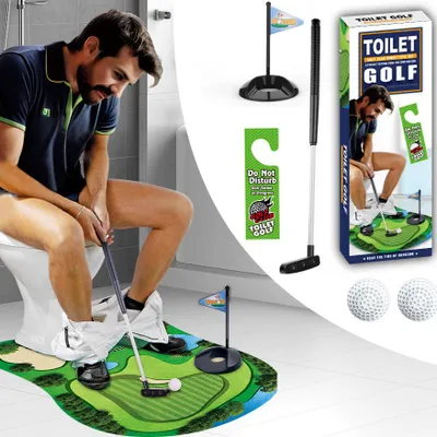 Produktbild von Toilettengolf Geschenk Set, Mini Golf Set für Herren – Badezimmer-Spiel, inkl. Putt-Matte & Ball