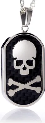 Produktbild von Edelstahl Anhänger Dog Tag Totenkopf Kohlenstoffstahl und Edelstahl Kette - PD1837 - 50.0 Zentimeter