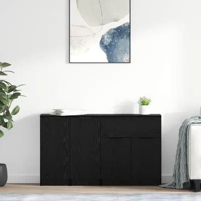Zdjęcie produktu dla Komoda vidaXL, 3 sztuki, czarny kolor, imitacja dębu, wymiary: 69,5 x 34 x 180 cm