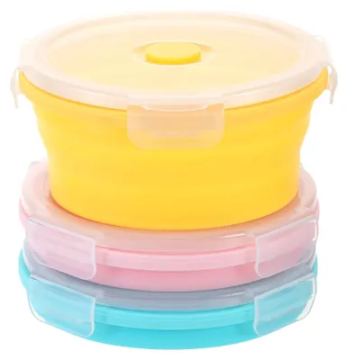 Image de Lot de 3 bols pliables en silicone pour camping, avec couvercles