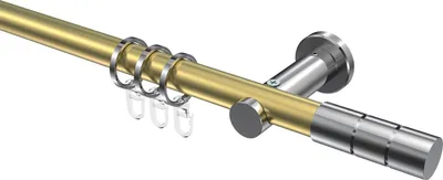 Produktbild von Interdeco Gardinenstange / Vorhangstange Messing-Optik / Chrom, Typ Platon Elanto (Rillenzylinder), 20 mm Ø 1-läufig, 200 cm