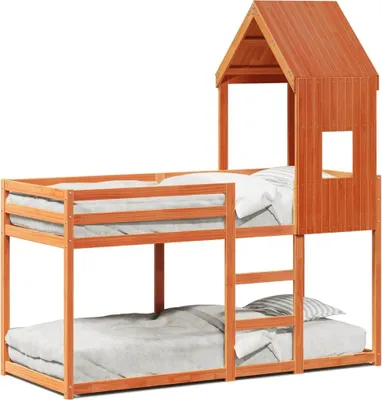 Produktbild von vidaXL Etagenbett mit Dach Wachsbraun 80x200 cm Massivholz Kiefer