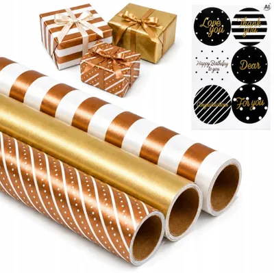 Packpapier Geschenkpapier Set 3 Rollen je 200 cm – Dekoratives Papier zum Verpacken