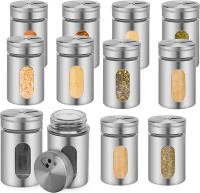 Produktbild von SWANEW 12 tlg Gewürzstreuer Gewürzaufbewahrung, 80ml Glas-Gewürzdosen mit Sichtfenster & 3 fach Streuregulierung zur Aufbewahrung von Gewürze und nTeekräutern