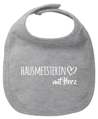 Produktbild von Huuraa Baby Lätzchen Hausmeisterin mit Herz Heather Grey Klettverschluss  Baumwolle Latz Geschenkidee