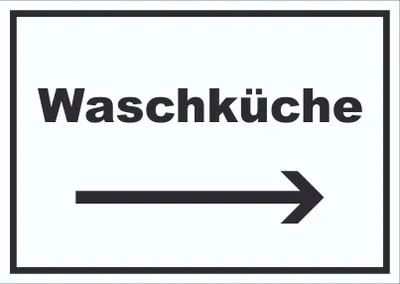Produktbild von Waschküche Schild mit Text und Richtungspfeil rechts Waschraum waagerecht A5 Rückseite selbstklebend