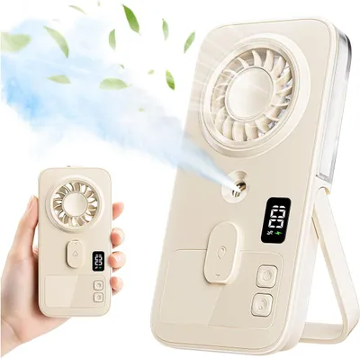 Image de Ventilateur de poche avec refroidissement par eau, ventilateur portable (beige) avec brumisation, ventilateur de poche rechargeable par batterie, silencieux, mini ventilateur de poche pour l'extérieur, la plage