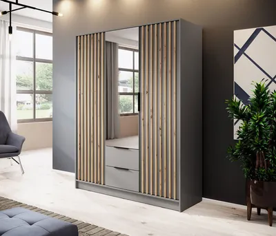 Produktbild von Kleiderschrank "Nelly" Drehtürenschrank grau Artisan Eiche Breite 155cm