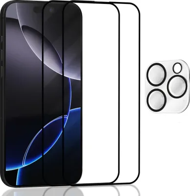 Produktbild von 2-Pack iPhone 16 Pro Displayschutzfolie & 1-Pack Kameraschutz - Gehärtetes Glas 9H - Super Qualität 3D