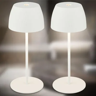Image de Briloner SERINA MINI Lot de 2 lampes LED de table sans fil, variateur tactile, recharge USB-C, IP44, blanc, Ø8x20 cm