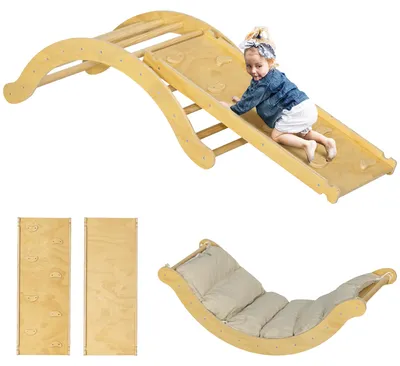 Zdjęcie produktu dla Zestaw AIYAPLAY 4 w 1 z drabinkami i zjeżdżalnią, drewniany trójkąt do wspinania się do użytku w pomieszczeniach