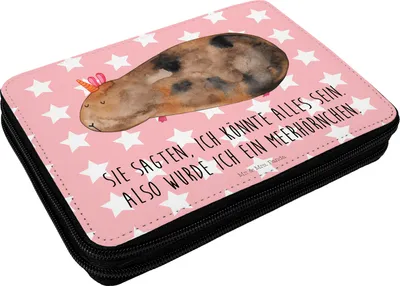 Produktbild von Mr. & Mrs. Panda Federmappe Einhorn Meerschweinchen - Rot Pastell - Geschenk, Meerschwein, Meerhörnchen, Unicorn, Etui für Stifte, Federmäppchen, Einhörner, Federtasche