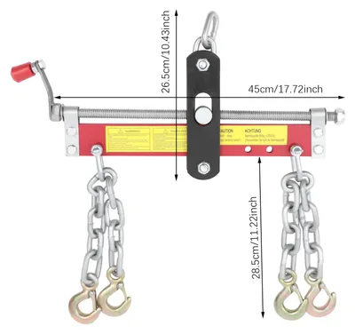 Produktbild von Motorheber Werkstattkran - Motorbrücke Lastenbalancer mit 4 Ketten - 900 kg Tragkraft - Verstellbarer Handgriff - 45 cm Länge - Rot