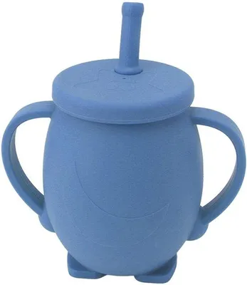 Produktbild von Silikon-Sippy-Becher 230 ml für Babys und Kleinkinder mit Rietdop und Griff (Dunkelblau)