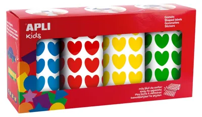 Produktbild von Set mit 4 herzförmigen, wiederverwendbaren Aufklebern in verschiedenen Farben