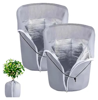 Produktbild von 2 Stück Thermo Topfschutz für Pflanzen, Schutzbeutel für Topfpflanzen, Winter Topfschutzsack mit Zugband und Reißverschluss, Pflanzentopfabdeckung zum Frostschutz im Winter, für Sträucher