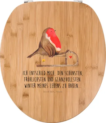 Produktbild von Mr. & Mrs. Panda Klodeckel Rotkehlchen Schlitten - Transparent - Geschenk, Weihnachten, Vogel, wc deckel holz, motiv sitz, Toilettendeckel, Brille, Nikolaus