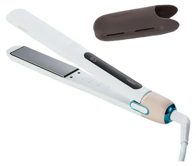 Image de MEDION Fer à lisser HS1 (écran, 5 niveaux de chaleur réglables, 165° à 210°, housse de protection en silicone, capteur de température, lisseur. Se combine idéalement avec notre brosse à cheveux et notre sèche-cheveux) blanc