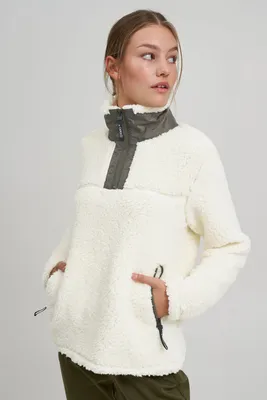 Produktbild von OXMO OXELINA Troyer Sweatshirt Damen Pullover Sweater mit Teddy Fell mit Stehkragen