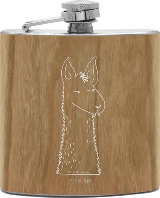 Produktbild von Mr. & Mrs. Panda Flachmann Lamakopf Genervt - Transparent - Geschenk, feldflasche, Lamas, Alkoholflasche, Azubi, Likörflasche, Alpaka, Aus Edelstahl, Hip Flask, Lama