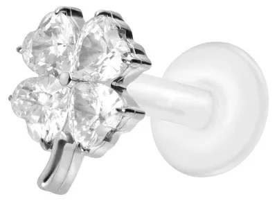 Produktbild von Ohrpiercing, Nasenpiercing PTFE Labret mit Innengewinde + Titan-Aufsatz KRISTALLKLEEBLATT Silber Stablänge: 5mm | Stabstärke: 1,2mm