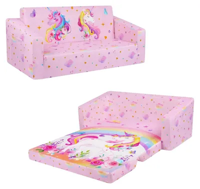 Imagen del producto de Banqueta plegable para niños con función de cama y compartimento, diseño de unicornio