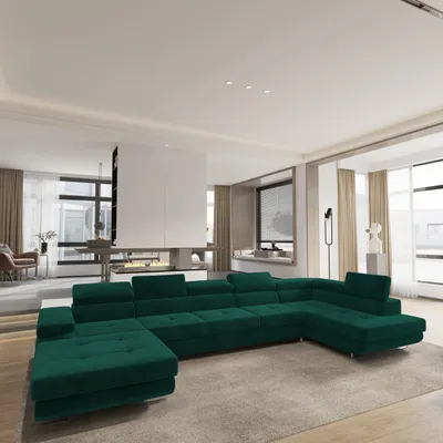 Produktbild von Masseno Ecksofa TORIVA R-S mit Schlaffunktion U-Form, Sofa mit Bettkasten, Wohnzimmersofa, Couch, Soffa, Bettsofa, Couchgarnitur- Grün, MONOLITH 37