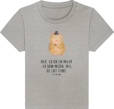 Produktbild von Mr. & Mrs. Panda  T-Shirt Hamster Hut 0. - 6. Monat - Heather Grey - Geschenk, Zauberer, Magier, Zwerghamster, Babyshirt, Lustige Sprüche, Baby, Zylinder, Oberteil