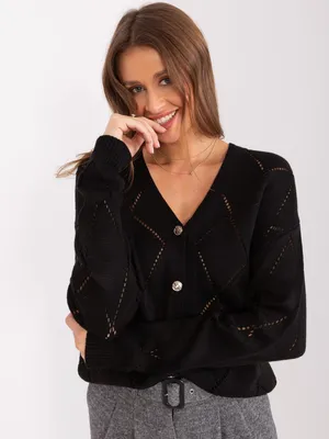 Zdjęcie produktu dla Rue Paris Damski czarny sweter zapinany na guziki Olivia Uniwersalny