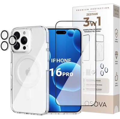 Imagen del producto de Funda para iPhone 16 Pro compatible con MagSafe de Osova + cristal 5D + protector de lente de cámara – set 3 en 1