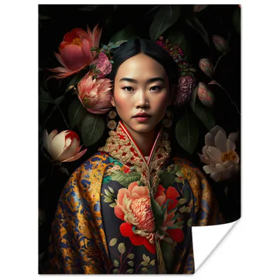 Produktbild von MuchoWow® Poster Frau - Asiatisch - Kimono - Blumen - Porträt 30x40 cm - Wandplakat - Poster Kinderzimmer