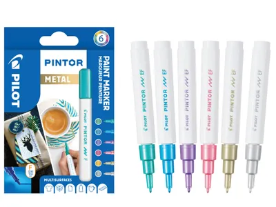 Produktbild von PILOT PINTOR Kreativmarker 6er Set – 1mm feine Spitze, Metallic Farben
