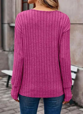 Zdjęcie produktu dla Damski sweter z dekoltem V, elegancki i wygodny, kolor różowy, rozmiar XL