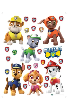 Image de Sanders & Sanders sticker mural PAW Patrol rouge, jaune et vert - 600176 - 65 x 85 cm