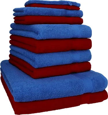 Produktbild von Betz 10-tlg. Handtuch-Set PREMIUM 2 Duschtücher 4 Handtücher 2 Gästetücher 2 Waschhandschuhe Farbe: royalblau & dunkelrot