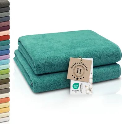 Produktbild von 2er Set Badetücher, 100% Baumwolle, 100x150 cm, 420g/qm, türkis