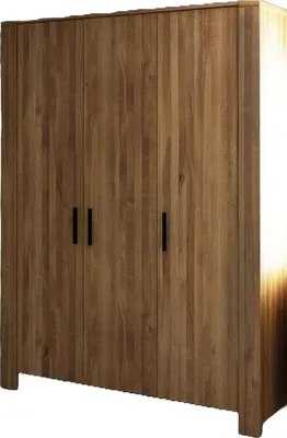Produktbild von Kleiderschrank Lubic aus Wildeiche massiv 155x60x205 mit 3 Türen und Holzbeinen