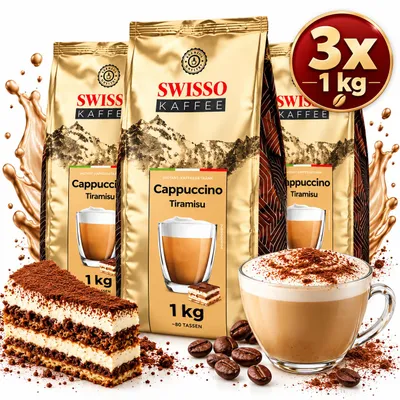 Productafbeelding van SWISSO Cappuccino Tiramisu 3 x 1 kg – Instant Cappuccinopoeder met Tiramisusmaak – Oplosbaar Koffiedrankpoeder 3 kg