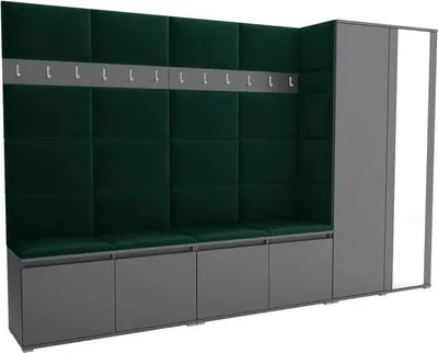 Produktbild von Garderoben-Set Noris V mit Spiegel, gepolsterte Garderobe 290 cm, Flurmöbel mit Wandpaneelen, 12 Haken und Schrank (Farbe: Anthrazit + Trinity 28)