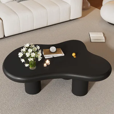 Produktbild von okwish Wolkenform Kaffeetisch mit Filzunterlagen,Couchtisch lackierte Oberfläche,Beistelltisch für kleine Wohnungen,Schwarz